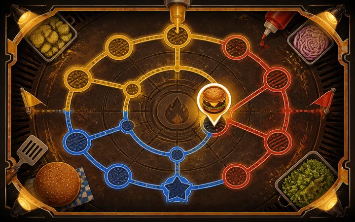Stylized arena map illustration for the burger battle event